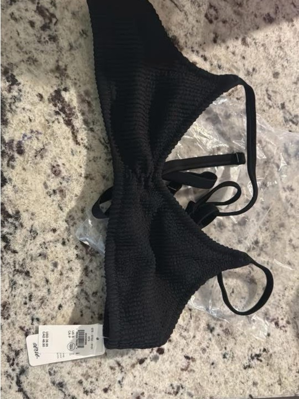 aerie Black Textured Triangle Bikini Top